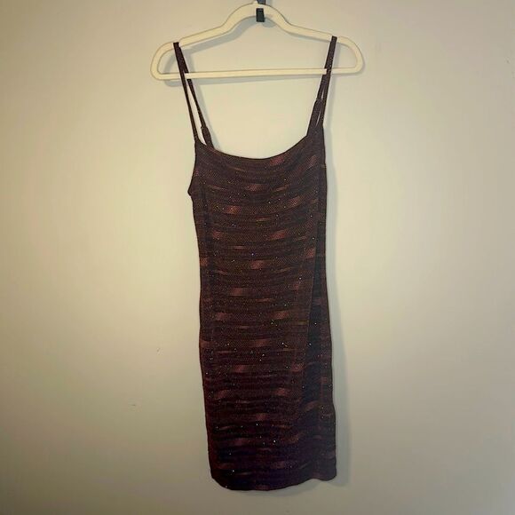 Forever 21+ Maroon Stretch Sparkly Striped Dress 3X sheer-Can fit XL Cowl Neck - Picture 1 of 4
